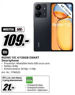 MediaMarkt REDMI 13C 4/128GB ZWART Smartphone aanbieding