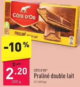 ALDI CÔTE D'OR Praliné double lait 200g aanbieding