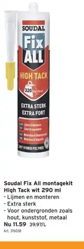 GAMMA Soudal Fix All montagekit High Tack wit 290 ml aanbieding
