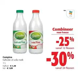 Colruyt Campina halfvolle of volle melk 1 L aanbieding