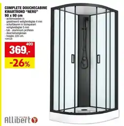 Hubo COMPLETE DOUCHECABINE KWARTROND “NERO” 90 x 90 cm aanbieding