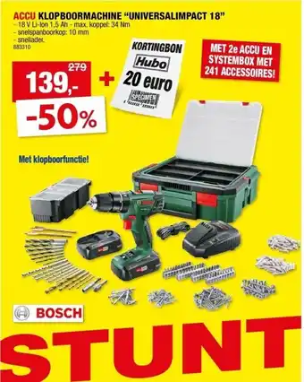 Hubo ACCU KLOPBOORMACHINE “UNIVERSALIMPACT 18” aanbieding