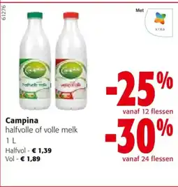 Colruyt Campina halfvolle of volle melk 1 L aanbieding