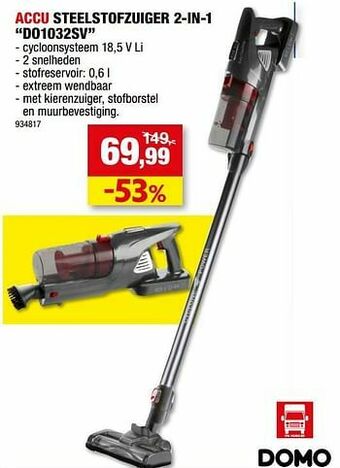 Hubo Domo elektro accu steelstofzuiger 2-in-1 do1032sv aanbieding