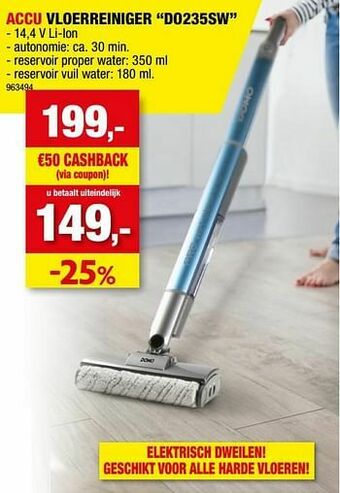 Hubo Domo elektro accu vloerreiniger do235sw aanbieding