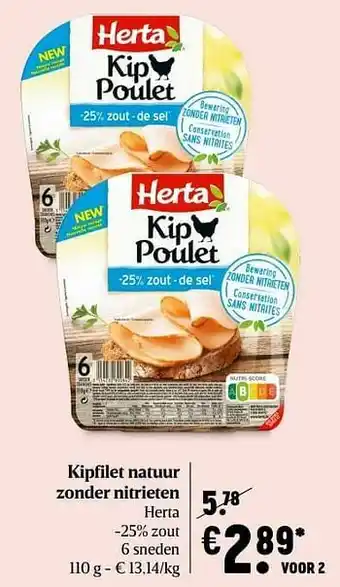 Delhaize Kipfilet natuur zonder nitrieten herta aanbieding