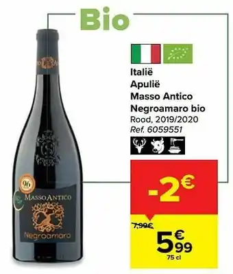 Carrefour Italië apulië masso antico negroamaro bio rood aanbieding