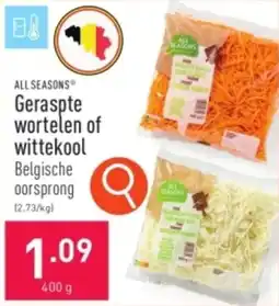 ALDI ALL SEASONS Geraspte wortelen of wittekool 400g aanbieding