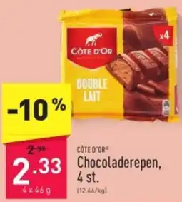 ALDI CÔTE D'OR Chocoladerepen, 4 x 46g aanbieding