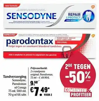 Delhaize Tandpasta original, parodontax aanbieding