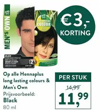 Holland & Barrett Hennaplus long lasting colours + men`s own black aanbieding