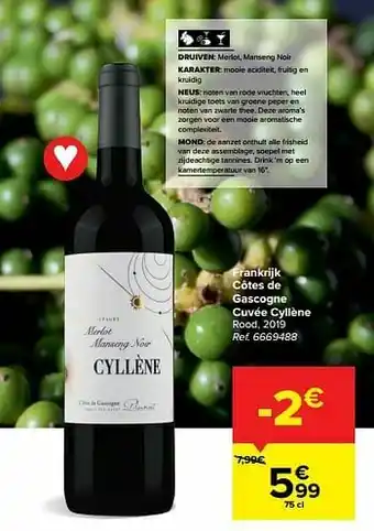 Carrefour Frankrijk côtes de gascogne cuvée cyllène rood aanbieding