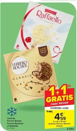Carrefour IJssticks Ferrero Rocher, Ferrero Rondnoir of Ra aello aanbieding