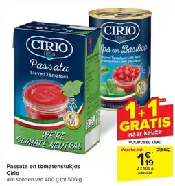 Carrefour Passata en tomatenstukjes Cirio aanbieding