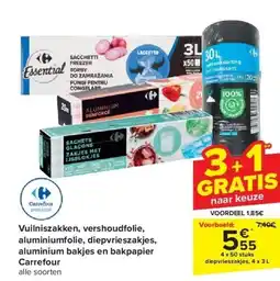 Carrefour Vuilniszakken, vershoudfolie, aluminiumfolie, diepvrieszakjes, aluminium bakjes en bakpapier Carrefour aanbieding