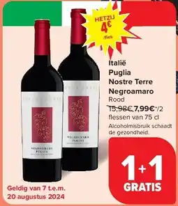 Carrefour Italië Puglia Nostre Terre Negroamaro aanbieding