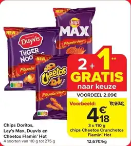Carrefour Chips Doritos, Lay’s Max, Duyvis en Cheetos Flamin’ Hot aanbieding
