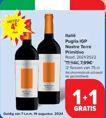 Carrefour Italië Puglia IGP Nostre Terre Primitivo aanbieding