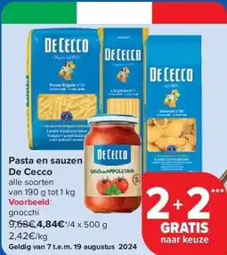 Carrefour Pasta en sauzen De Cecco aanbieding