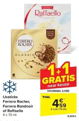 Carrefour IJssticks Ferrero Rocher, Ferrero Rondnoir of Ra aello aanbieding