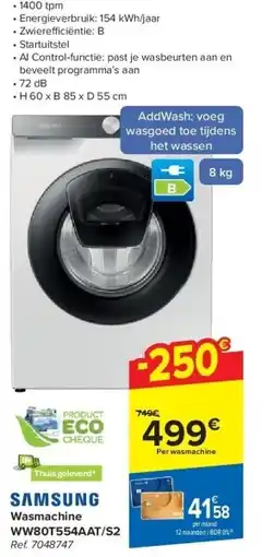 Carrefour Wasmachine WW80T554AAT/S2 aanbieding