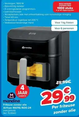 Carrefour Friteuse zonder olie Airfryer MAF6L1600-24 aanbieding