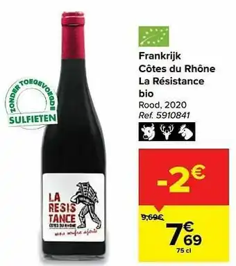 Frankrijk côtes du rhône la résistance bio rood