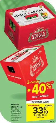 Carrefour Market Krat bier Stella Artois 24 x 25 cl of 24 x 33 cl aanbieding