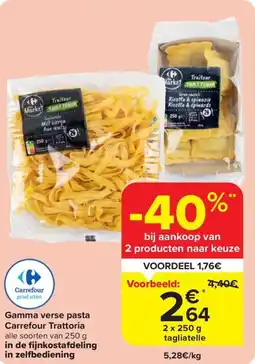 Carrefour Market Gamma verse pasta Carrefour Trattoria 2 x 250g aanbieding