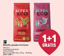 Delhaize Biokoffie, gemalen of in bonen aanbieding