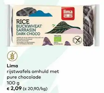 Bio Planet Lima rijstwafels omhuld met pure chocolade aanbieding