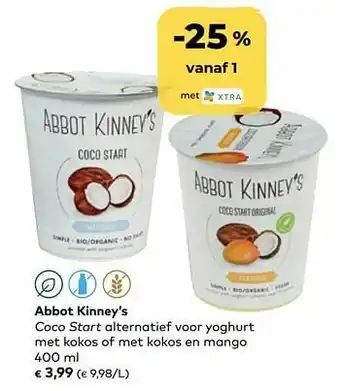 Bio Planet Abbot kinney’s coco start alternatief voor yoghurt met kokos of met kokos en mango aanbieding