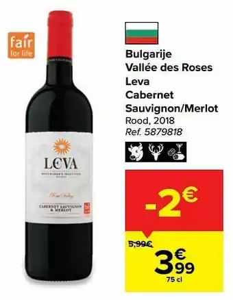 Carrefour Market Bulgarije vallée des roses leva cabernet sauvignon-merlot rood aanbieding