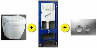 Zelfbouwmarkt Toiletset Shark Wit Incl Wc-bril + Inbouwres Up100 + Drukplaat Chroom aanbieding