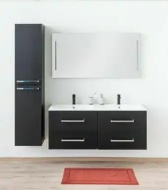 Zelfbouwmarkt Badkamermeubel Plato Zwart Houtnerf 140cm - Dubbel - Glanzend - Greep Chroom aanbieding