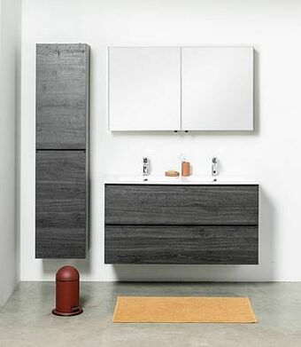 Zelfbouwmarkt Badmeubel Dotan Donkere Eik 1200 Mm 2 Wastafels Porselein Glans aanbieding