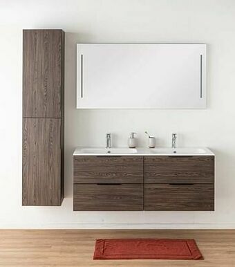 Zelfbouwmarkt Badkamermeubel Plato Eik Chocolade Look 140 Cm - Dubbel - Glans - Opleggreep Zwart aanbieding