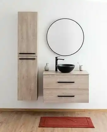Zelfbouwmarkt Badkamermeubel Plato Eik Betonlook 90cm - Opbouw - Greep Zwart aanbieding