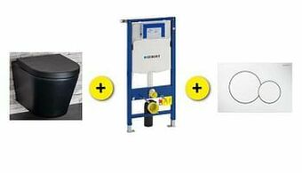 Zelfbouwmarkt Toiletset Zika Zwart Incl Wc-bril + Inbouwres Up320 + Drukpl Wit aanbieding