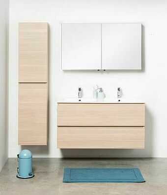 Zelfbouwmarkt Badmeubel Dotan Naturel Eik 1200 Mm 2 Wastafels Porselein Glans aanbieding