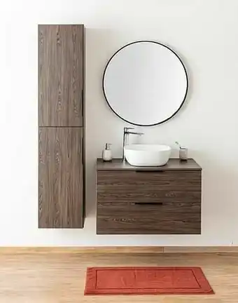 Zelfbouwmarkt Badkamermeubel Plato Eik Chocolade Look 90 Cm - Opbouw - Opleggreep Zwart aanbieding