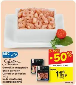 Carrefour Gekookte en gepelde grijze garnalen Carrefour Selection aanbieding