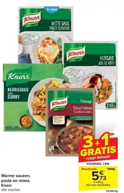 Carrefour Warme sauzen, pasta en mixes Knorr aanbieding