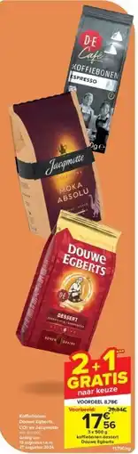 Carrefour Ko ebonen Douwe Egberts, L’Or en Jacqmotte aanbieding