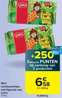 Carrefour Lotus Mini vanillewafeltjes met figuurtje aap 2 x 224g aanbieding