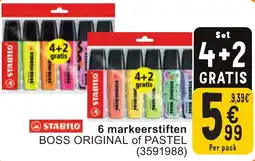 Cora STABILO 6 markeerstiften BOSS ORIGINAL of PASTEL aanbieding