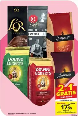 Carrefour Ko ebonen Douwe Egberts, L’Or en Jacqmotte aanbieding