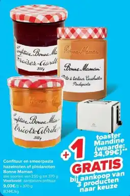 Carrefour Confi tuur en smeerpasta hazelnoten of pindanoten Bonne Maman aanbieding