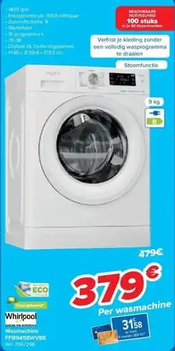 Carrefour Wasmachine FFB9458WVBE aanbieding