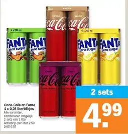 Albert Heijn Coca-Cola en Fanta 4 x 0.25 literblikjes aanbieding